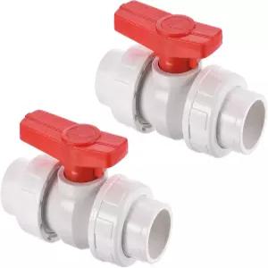 PATIKIL 32mm ID 더블 유니온 볼 밸브 2팩 PVC 소켓 유형 차단 스위치 물 흐름 제어 흰색