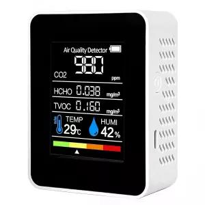 실내 5-in-1 공기질 모니터 CO2 HCHO 온도 및 습도 디스플레이가 있는 TVOC 감지기 가정 사무실 침실용