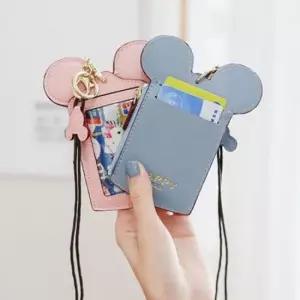 마우스 모양 카드 수납 목걸이 지갑 케이스 스트랩 포함 휴대용 카드홀더 신분증케이스