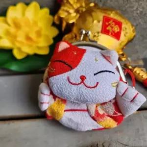 복을 부르는 행운 고양이 동전 지갑 미니 손가방 돈 주머니 선물 부적 기념품 엔화 고양이