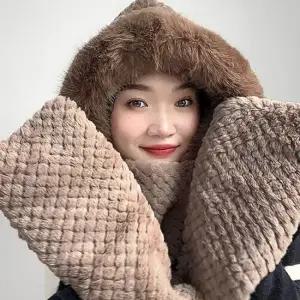 일체형 머플러 후드 브라운 후드머플러 후드머플러