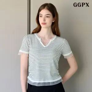 오픈 카라 단가라 레이어드 반팔 니트 GQBKT034D 1283828