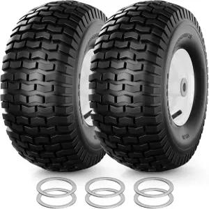 RONPOW 15x6.00-6nh 잔디 깎는 기계 타이어 및 바퀴 라이딩 정원 트랙터 전면 공압 교체 어셈블리 설치