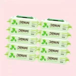 장원 그린터치 물티슈 캡형 100매x10팩 피톤치드성분 다용도 티슈 4312046