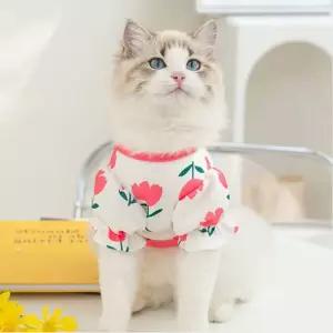 고양이 강아지 공용 여름옷 튤립 퍼프 와플 티셔츠 프릴 애견 의류 외출복
