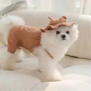 산책용 강아지 여름 나시 곰돌이 모자 세트 애견 바캉스룩 외출복 코디