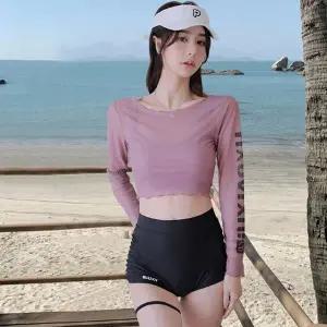 [당일 출고] 크롭 프릴 커버 스포티 3피스 수영복 비키니 모노키니 래쉬가드 일체형 치마