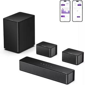ULTIMEA 5.1 스마트 TV용 서라운드 사운드바 320W 피크 파워 조절 가능한 서브우퍼 및 후면 스피커 가상 홈