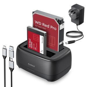 ORICO 하드 드라이브 도킹 스테이션 USB 도구가 듀얼 12V SSD 공급 GEN SATA 전원 40TB 장치 최대 지원 TO 필요 베이 인치 UASP HDD용 DD28C3 인클로저 없음