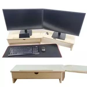 MZ우드핏 원목 듀얼 모니터받침대 2단 기본 서랍1개포함