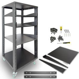 AXCESSABLES 22U 오픈 프레임 네트워크 AV 3CM 나사 48 포함 32 도구 캐스터 2U 장비 너트 마운트 키트 케이지 호환 10 레일 너트 19인치 선반 3개