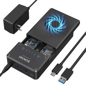 SOKIWI 냉각 팬이 있는 10GBPS NVME 2230 SSD용 도킹 듀얼 인클로저 2280 오프라인 8TB 스테이션 클론 프리 2242 2260 최대 SSD 베이