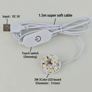 1.5m 라인 길이 DC 5V USB LED 조명 3 색 10W 책상 램프 터치 스위치 디밍 가능 침실 독서 야간