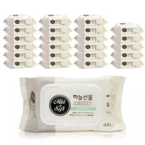 하늘선물 물티슈 캡형 100매 x1박스 24개 ？？티슈 형티슈 가정용 물휴지 형물휴지