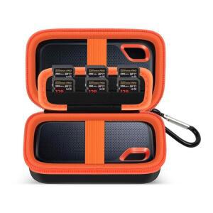 COMECASE 익스트림 프로 휴대용 외장 SSD 드라이브 듀얼 슬롯 가방 SD 박스만 여행 하드 비즈니스용 케이스 보관 카라비너가 해당 500GB 1TB 2TB 오렌지 4TB용 카드 12개 있는