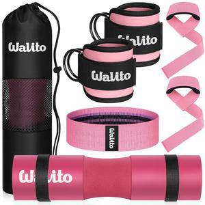 WALITO 8PCS 고관절 스러스트용 바벨 패드 운동용 여성용 액세서리 밴드 세트 스쿼트 스트랩 프레스 배드 발목 캐리백 벤치 포함 저항 패드