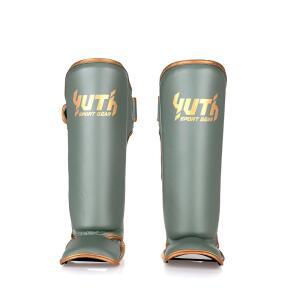 YUTH SPORT GEAR GOLD LINE 정강이 처리된 뛰어난 프리미엄 무에타이 킥복싱 보호대 스파링 신가드 다리 조절 가능한 트레이닝을 가볍고 내구성이 패딩 위한 MMA