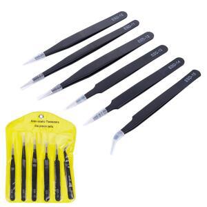 6pcs 정밀 핀셋 세트 ESD 정전기 방지 스테인리스 스틸 전자 수리 납땜 공예 도구