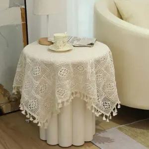 빈티지 베이지 레이스식탁보 테이블보 커버 90x90cm 빈티지