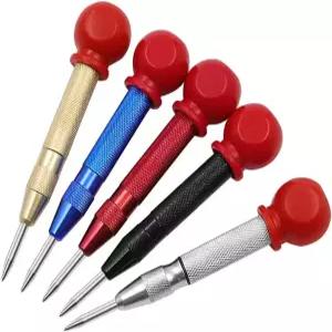 liyands 5피스 자동 센터 펀치 5인치 홀 조절 가능한 스프링 적재 금속 드릴 도구 쿠션 캡과 충격 포함
