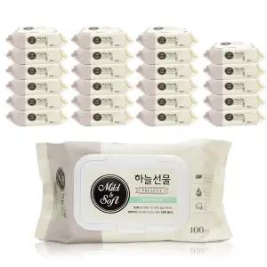 하늘선물 물티슈 캡형 100매 x1박스 24개 ？？티슈 형티슈 가정용 물휴지 형물휴지