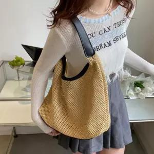[룽스_62]데일리 가벼운 가방 레더 포인트 라탄 숄더백
