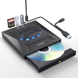 Unitek 외장 CD DVD 드라이브, USB 3.0 Type-C 휴대용 CD /DVD + /-RW 드라이브 /DVD 플레이어, SD 카드 리더 USB 3.0 USB C 허브 CD ROM 버너, 노트북 데스크톱 PC Mac Windows 11 /10 /8 /7 Linux 지원
