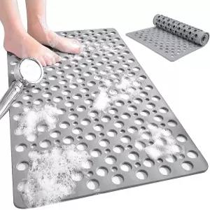 JRLCTECH 미끄럼 방지 욕조 및 샤워 매트 30x17인치 75x43cm 흡입 컵과 더 큰 배수 구멍이 있는 부드러운