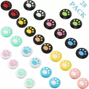 Sumind 28개 교체 귀여운 고양이 발톱 디자인 엄지 그립 캡 아날로그 스틱 커버 조이스틱 닌텐도 스위치