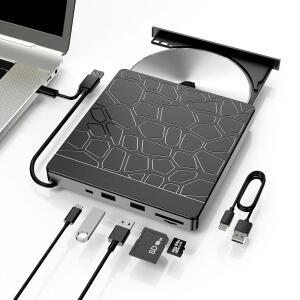 노트북용 YUNINFANG 외장 블루레이 드라이브 - 듀얼 USB-A 포트가 있는 DVD/CD 드라이브, 휴대용 5-in-1 USB 3.0 BD 리더, SD/TF 슬롯 - PC, Windows /Mac /Linux OS 호환용 블루레이 플레이어(5-in-1)