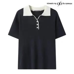 데일리 카라넥 배색 반버튼 반팔 니트 NQ2KT020L0 1253198