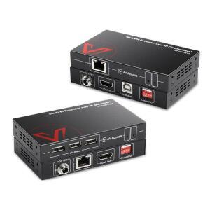AV 액세스 4K HDMI USB KVM Extender TCP /IP Over 싱글 Cat5e /6 /6a /7 최대 120M(390피트), 1080P@120Hz, 플러그 앤 플레이, 키보드 및 마우스 오버 네트워크, 지연 시간 없음, USB 허브 3포트, DIP 최대 16세트