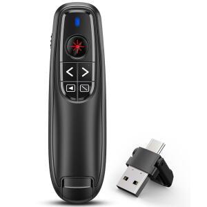 포인터가 있는 파워포인트 프레젠테이션용 2-in-1 USB 타입 C 프레젠테이션 클리커 무선 프레젠터 원격 클리커, 컴퓨터 /Mac /노트북용 RF 2.4GHz 슬라이드 어드밴스터