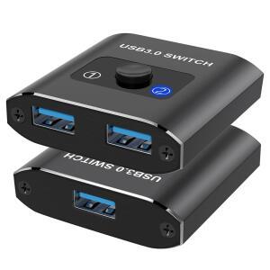 USB 3.0 스위치, 양방향 USB 스위치 1 in 2 Out / 2 in 1 Out, 알루미늄 USB 스위처 2 컴퓨터 프린터, 키보드, 스캐너, 마우스용 USB 장치 공유 - Mac /Win /Linux와 호환