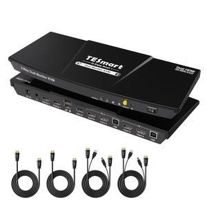 TESmart HDMI KVM 스위치 2 모니터 컴퓨터 2대 4K@60Hz, USB 2.0, 듀얼 모니터 KVM 스위치 HDMI 2 포트 확장 디스플레이, EDID 에뮬레이터, L/R 오디오, 핫키 스위치, 입력 케이블이 있는 버튼 스위치