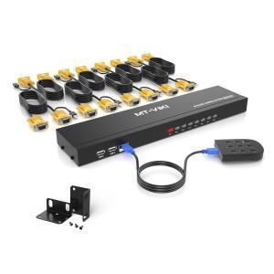 MT-VIKI KVM 스위치 8포트, 8X1 랙마운트 KVM 스위치 VGA, 8개의 2-in-1 KVM 케이블 및 와이어-데스크탑 셀렉터 및 전원 어댑터 포함, 1U 19인치 랙 장착 가능