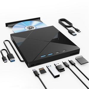 Wbacon 7 in 1 노트북용 외장 CD/DVD 드라이브, SD /TF 포트가 있는 노트북용 휴대용 DVD 플레이어, USB 3.0 /Type C가 있는 외장 DVD 드라이브, PC Windows Linux용 CD 드라이브 USB