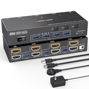 HDMI KVM 스위치 2는 EDID 시뮬레이터, USB 3.0 포트, 유선 리모컨, 전원 어댑터 및 USB 3.0 케이블 3개가 포함된 PC 4K@60Hz /2K@120Hz KVM 스위치 3개를 모니터링합니다