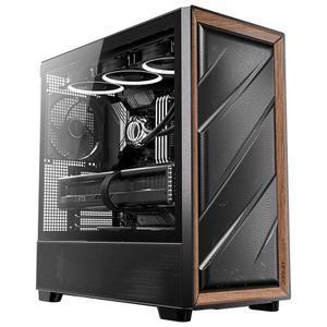 Antec 플럭스 우드, PWM 팬 5개 포함, 월넛 우드가 장착된 고풍류 전면 패널, 타입-C, 420mm 라디에이터 및 후면 연결 마더보드 지원, 최대 9개의 팬 동시에, 미드 타워 E-ATX PC 케이스