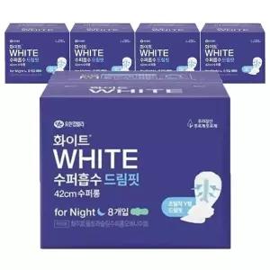 [화이트] 화이트 수퍼흡수 드림핏 42cm 수퍼롱 오버나이트 8Px5팩