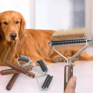단단한 나무 개 빗 반려동물 털 제거용 양면 손질 고양이 브러시 액세서리