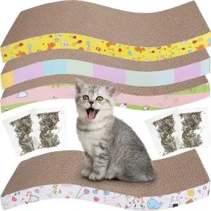 Qunclay 4Pcs 골판지 고양이 긁힘 캣닙이 포함된 리버서블 패드 가구 보호를 텍스처 디자인 S자형 보드
