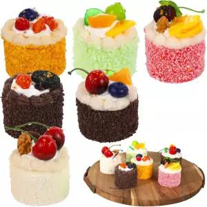 호마이슨 인조 가짜 컵케이크 6개의 PCS 무스 전시용 과일 토퍼가 있는 케이크 모델 소프트 PU 냉장고 장식