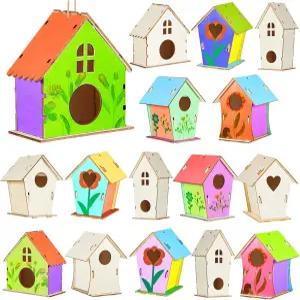 쥬에시카 15개 4인치 나무 새집 미완성 키트 예술 및 봄 공예 들이 DIY 만들고 칠할 수 있는 벌크 귀엽다
