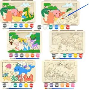 그림 파티를 위한 Vileafy 6팩 3D 목공예품 - 4-8세 소년 및 소녀를 개인 페인트 브러시가 포함된 공룡