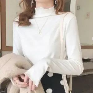 데일리웨어 하이넥 물결넥 슬림 티