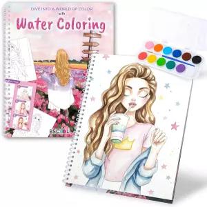 5세 이상 를 위한 초보자를 수채화 키트 12개의 페인트 팔레트 1개의 브러시 가이드가 있는 물감 책 15개의