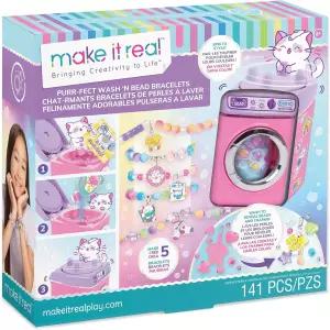 현실로 만들기 Purr-FECT 워시 N 비드 팔찌 - 141pc DIY 주얼리 공예 키트 디자인-메이킹 5가지 매력 스핀