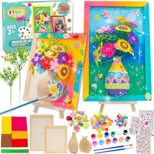 여아를 위한 FTBox 공예 선물 DIY 3D 펠트 플라워 나무 꽃병 액자 페인팅 키트 6세 7 8세 9 10 11세 12세