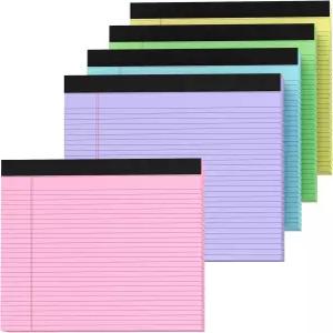 DORFAS 5팩 노트 패드 11인치 x 9.5인치 법적 대학 판결 컬러 필기 천공 80GSM 30매 학교 가정 사무실용